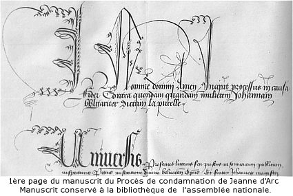 fac-simil&eacute; de la premi&egrave;re page du proc&egrave;s (Manuscrit de l'assembl&eacute;e nationale)